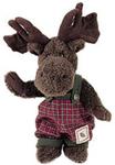 Pine Cone Lodge Group - Murtaugh Moosetrax, mocha chenille moose w/corduroy antlers and paw pads, wearing plaid, fleece-trimmed overalls complete with a pinecone patch.