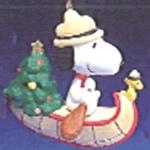 Snoopy Paddling Canoe w/Woodstock & Christmas Tree